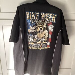 Biker Wear Mens Bike Week Daytona Beach 2015 Button Down Shirt Sz L Supporting T